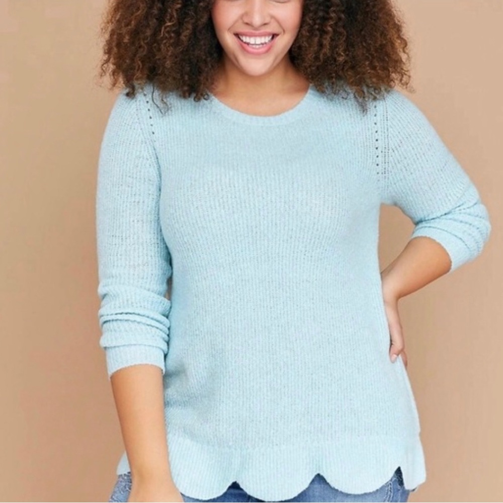 Baby Blue soft scalloped-hem sweater